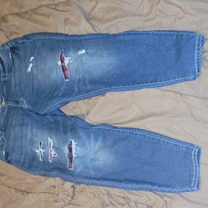 Maurices Plus size Jeans with red/black plaid patches